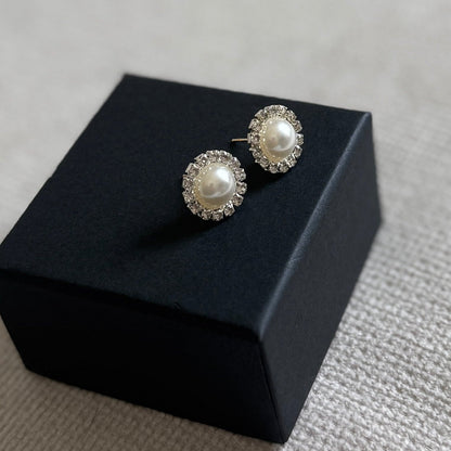 Diamond Pearl Stud Earrings ~ Cameron