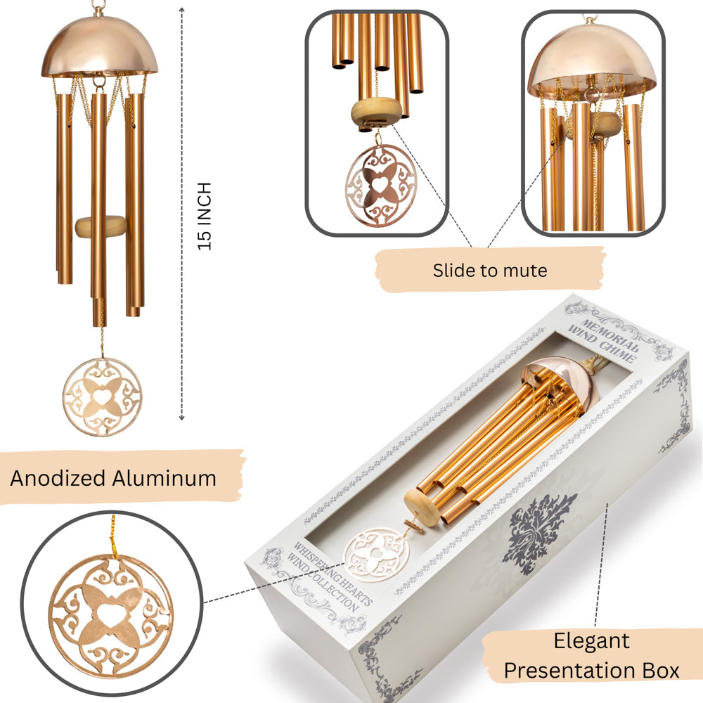 Memorial Wind Chime – Whispering Hearts™ Collection – Warm Gold 15”