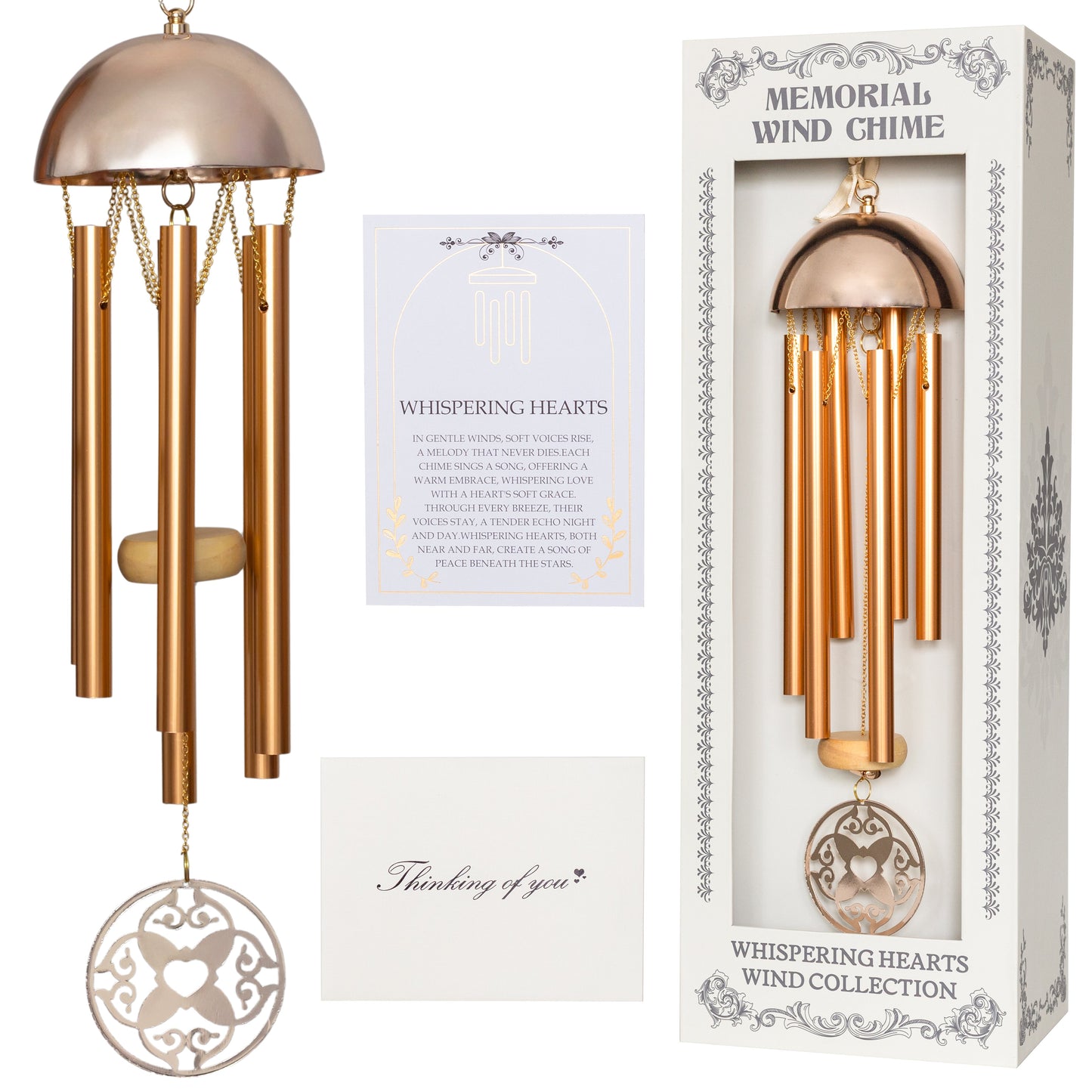 Memorial Wind Chime – Whispering Hearts™ Collection – Warm Gold 15”