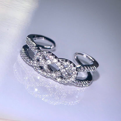 Cross Knot Ring - White Gold Plated Adjustable Ring