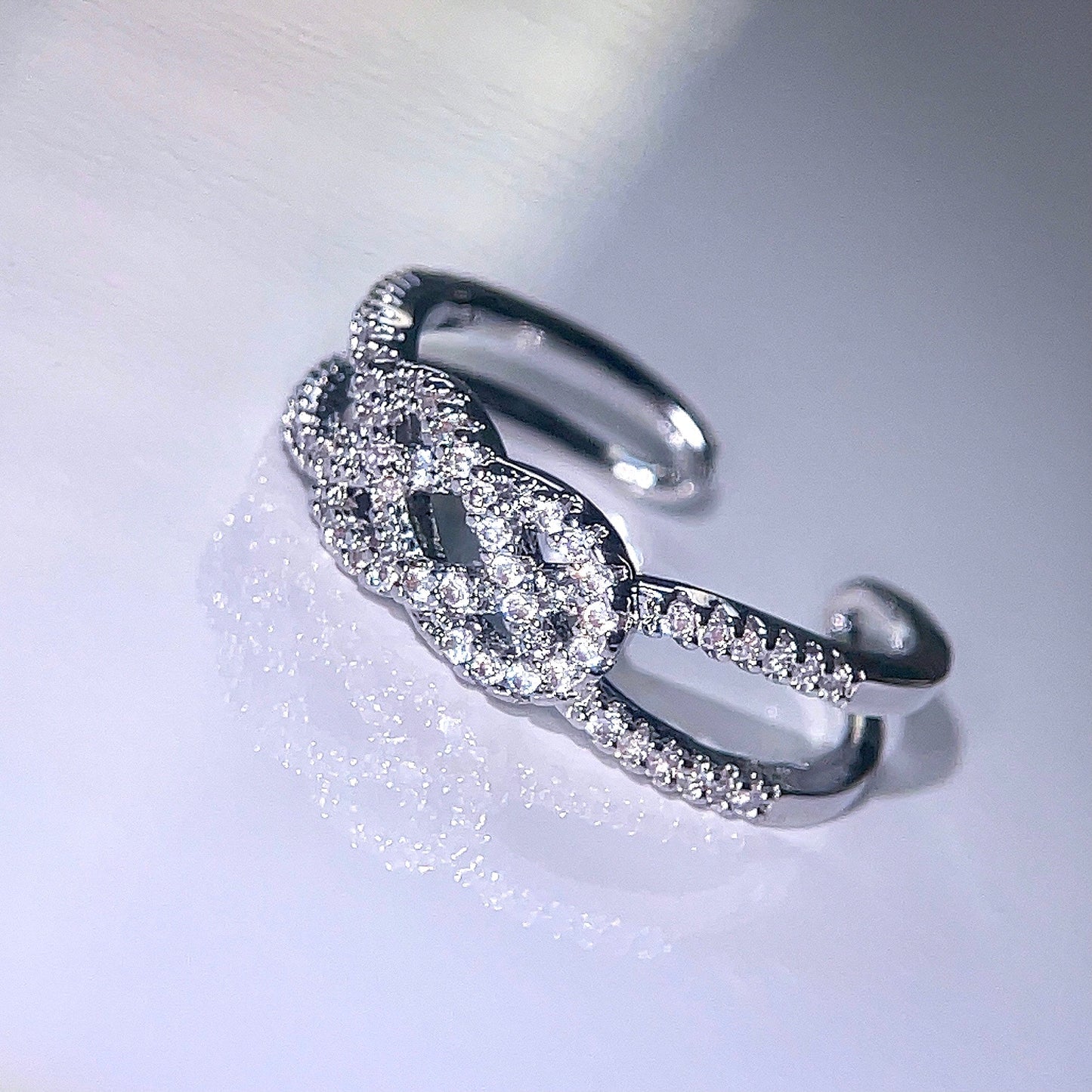 Cross Knot Ring - White Gold Plated Adjustable Ring