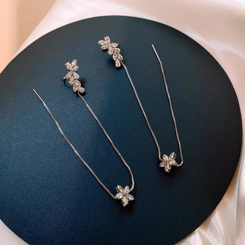 Flower Threader Ear Cuff Earrings - Sterling Silver