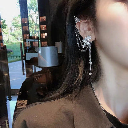 Asymmetrical Starry Sky Ear Cuff Earrings - Sterling Silver