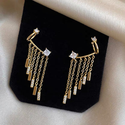 Gold Tassel Ear Cuff Earrings - Sterling Silver Posts