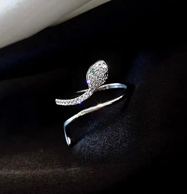 Slytherin Ring - White Gold Plated Adjustable Ring with Crystals