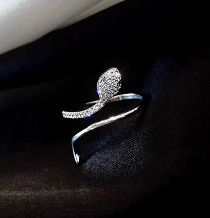 Slytherin Ring - White Gold Plated Adjustable Ring with Crystals