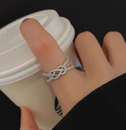 Cross Knot Ring - White Gold Plated Adjustable Ring