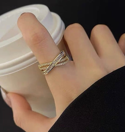 MaCross Ring - Gold Plated Adjustable Ring with Crystals
