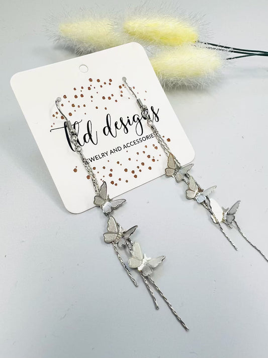 Silver dangle butterflies