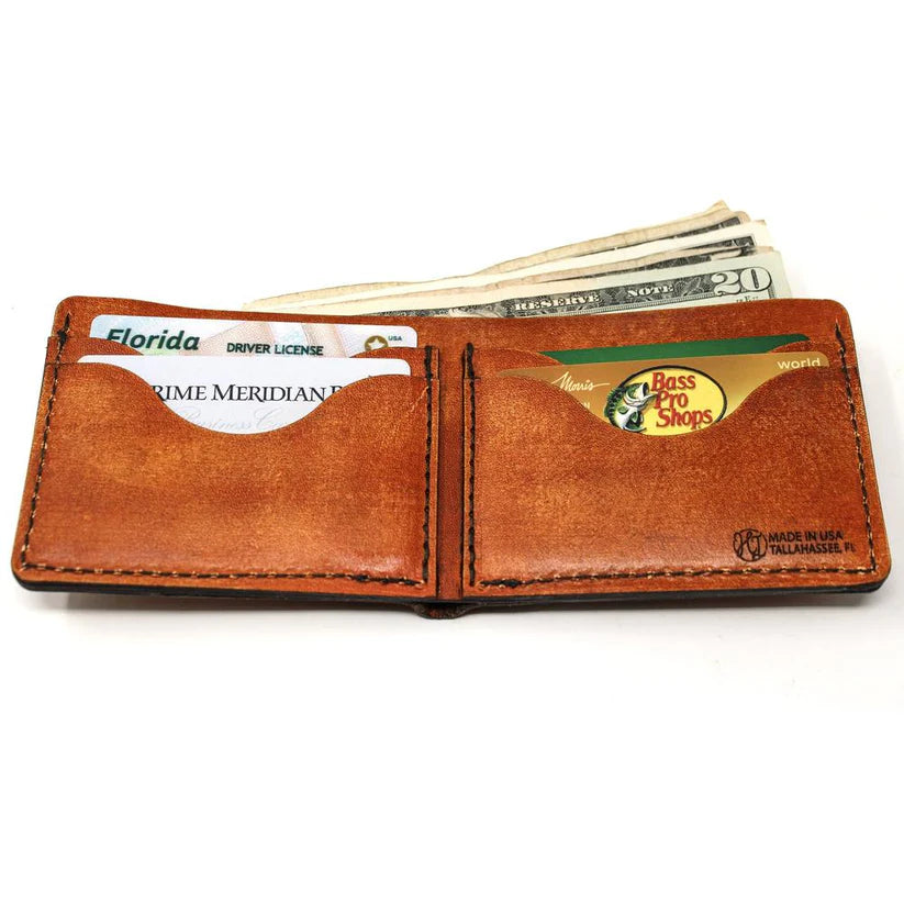 Leather Bill Fold Mens Wallet -  Whitetail Glance
