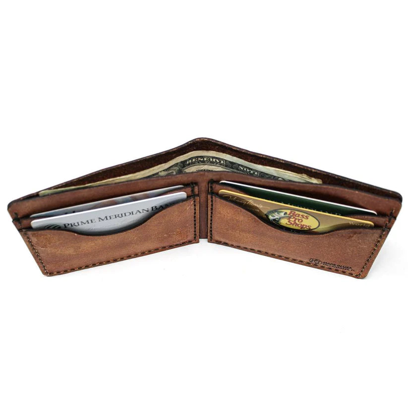 Leather Bill Fold Mens Wallet -  Whitetail Glance