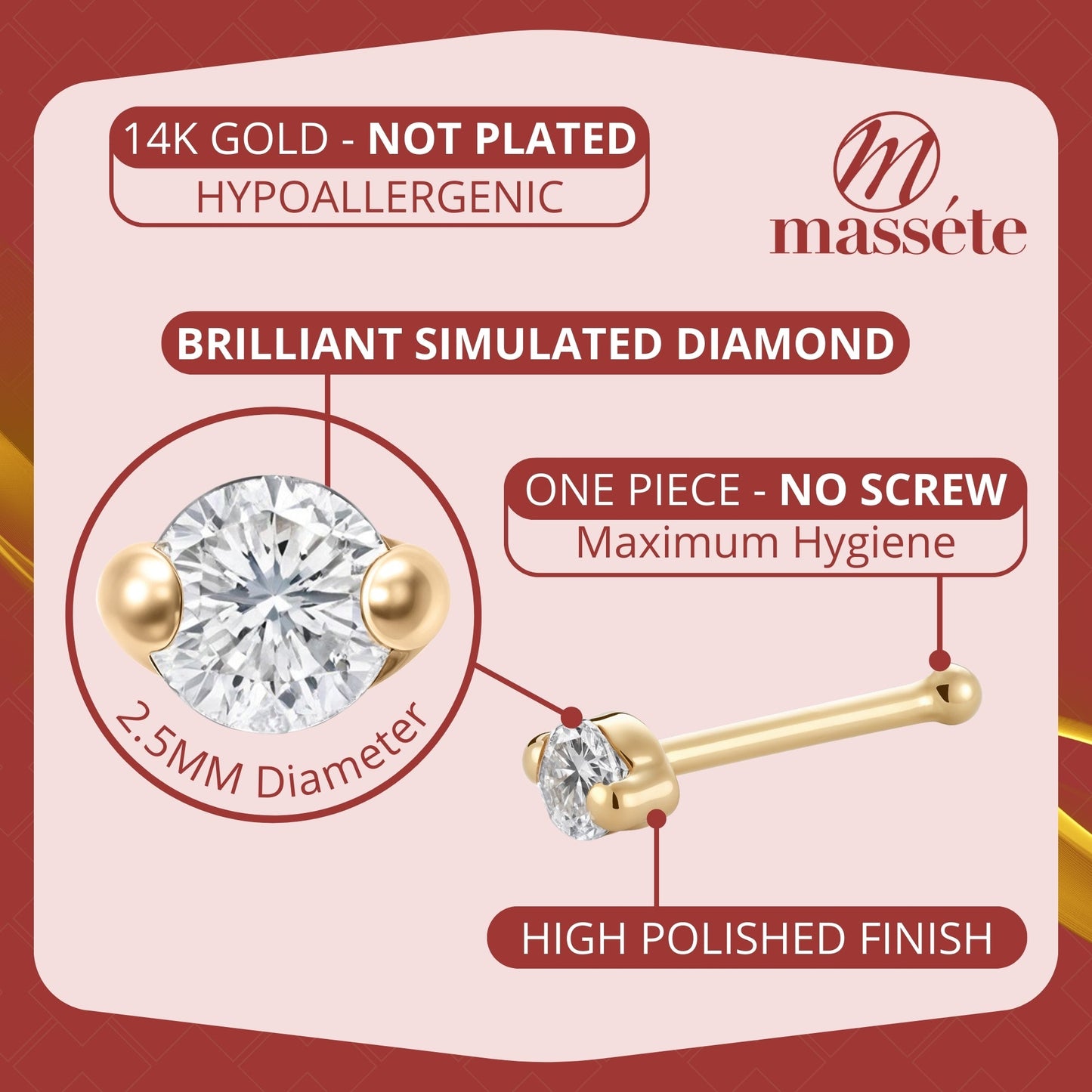 14k Yellow Gold CZ Diamond Nose Stud