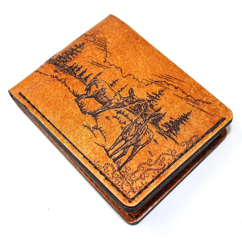 Leather Bill Fold Mens Wallet -  Whitetail Glance