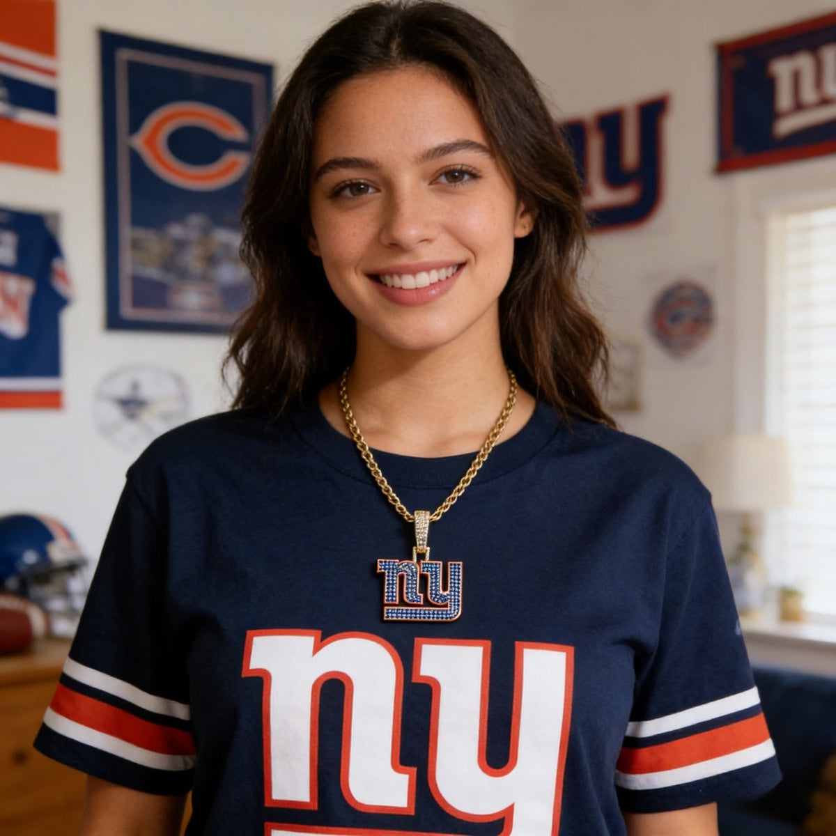 New York NY Emblem Pendant Necklace – Fan Gift Jewelry for Game Day