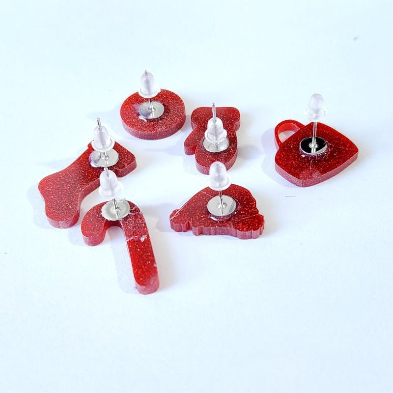 Red Glittery Santa Hat Stud Earrings