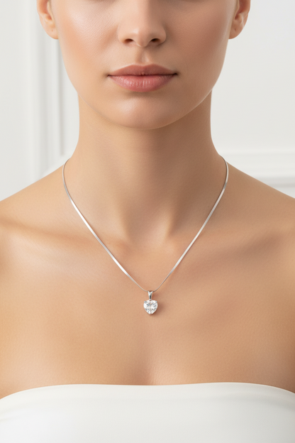 Stainless Steel CZ Heart Pendant Necklace