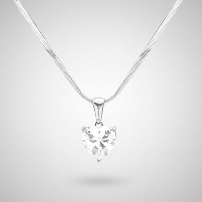 Stainless Steel CZ Heart Pendant Necklace