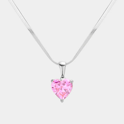 Stainless Steel CZ Heart Pendant Necklace