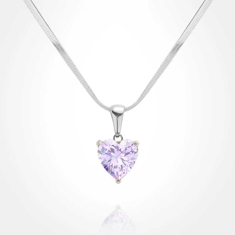 Stainless Steel CZ Heart Pendant Necklace