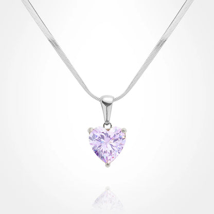 Stainless Steel CZ Heart Pendant Necklace