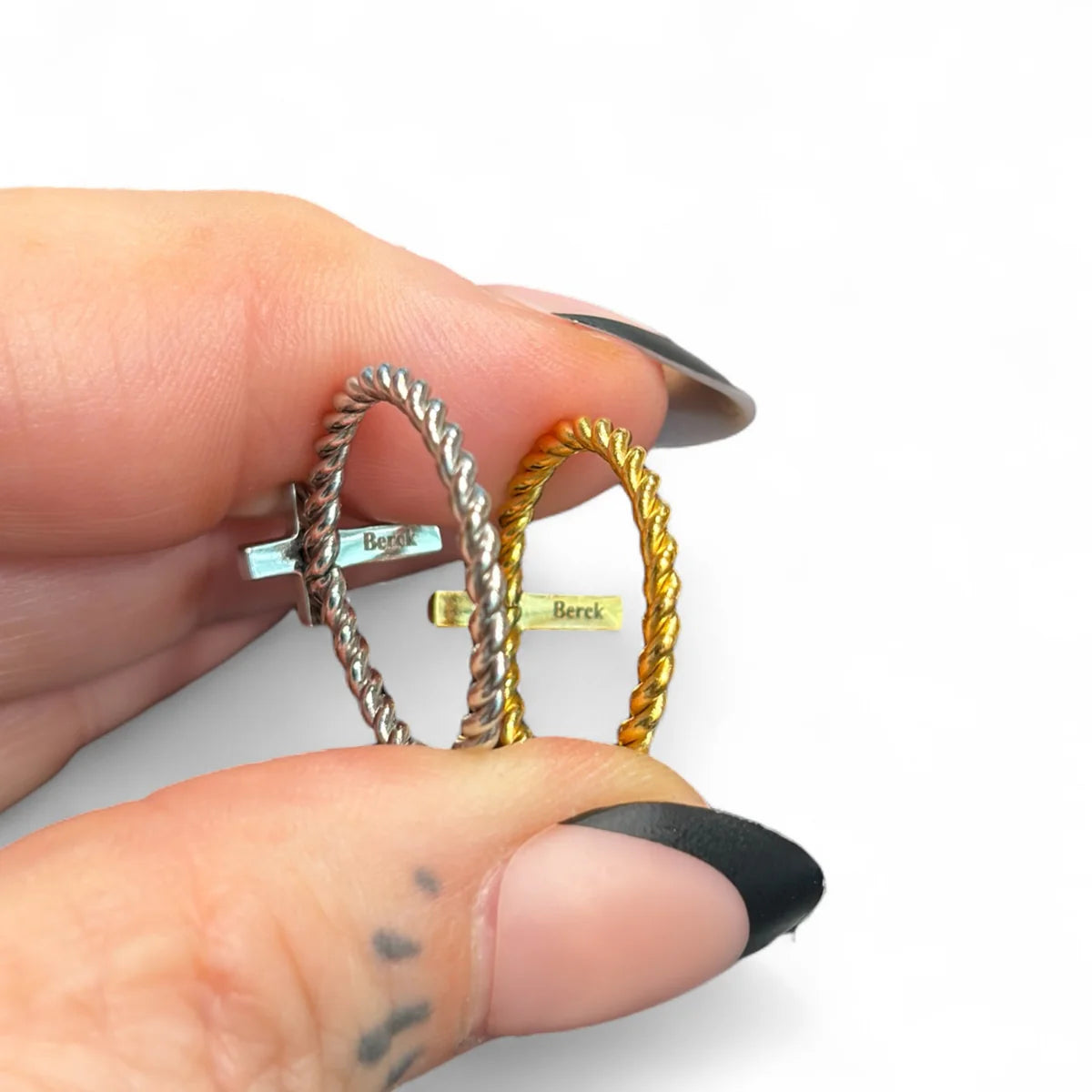 Waterproof Twisted BandCross Ring Polished Stainless Steel & 18k Gold PVD Plated Stainless Steel
