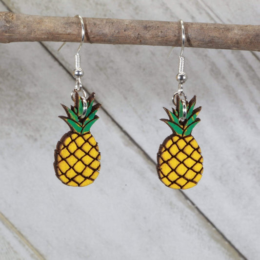 Pineapple Wooden Dangle Earrings | Tropical Fruit Jewelry