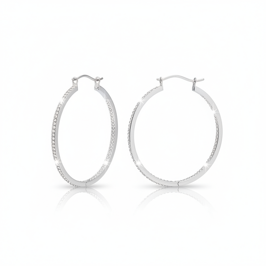 Stainless Steel 1.7 Inch Inside Out Rhinestone Hoop Pin Catch Earrings