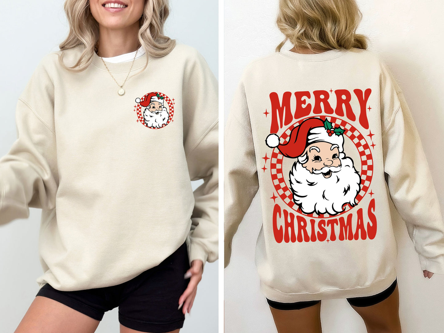Retro Santa Checkered Christmas Sweatshirt
