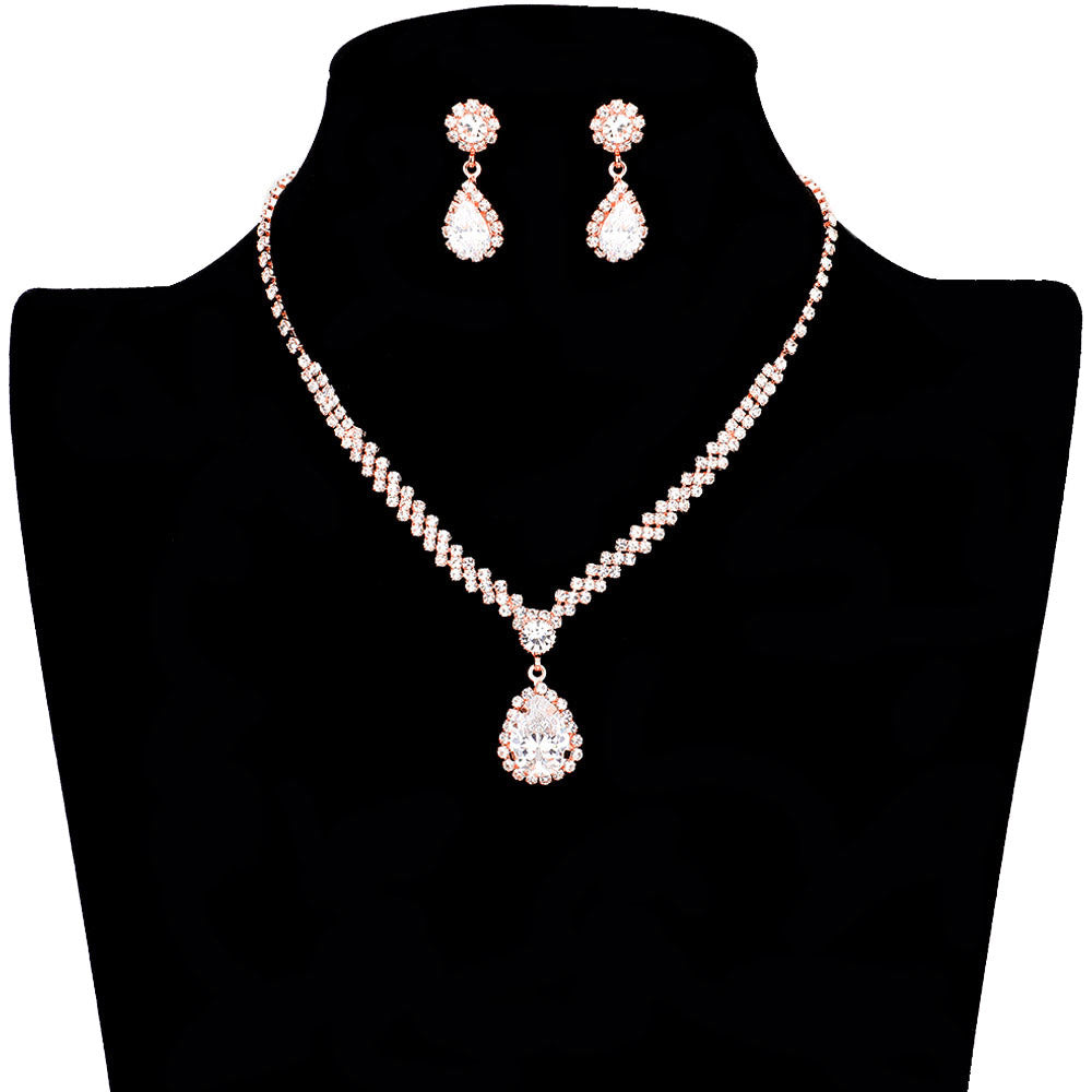 Crystal Teardrop Drop Rhinestone Necklace