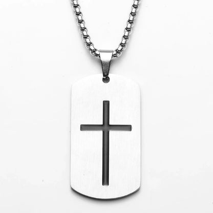 Cross Amulet Bible Tag Stainless Steel Pendant Men's Necklace