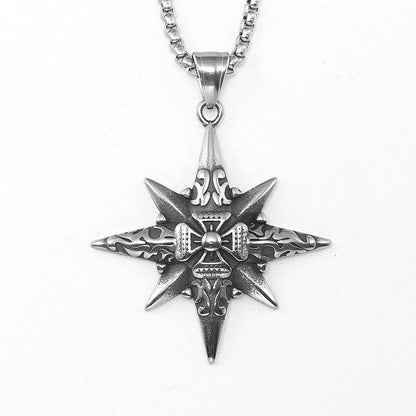 Simple Polar Star Compass Stainless Steel Men's Necklace Pendant Chain