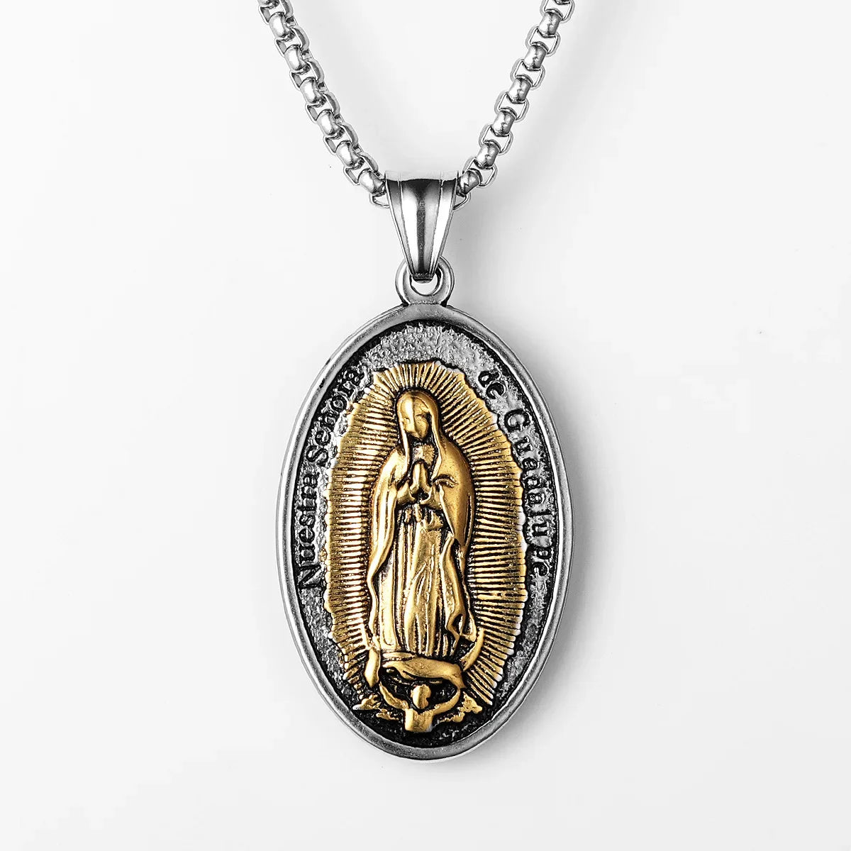 Our Lady of Guadalupe Rose Stainless Steel Men's Pendant Necklace