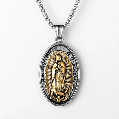 Our Lady of Guadalupe Rose Stainless Steel Men's Pendant Necklace