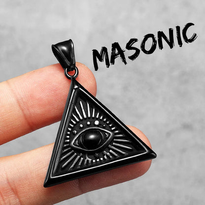 Masonic Illuminati Eye Stainless Steel Men's Necklace Pendant Chain