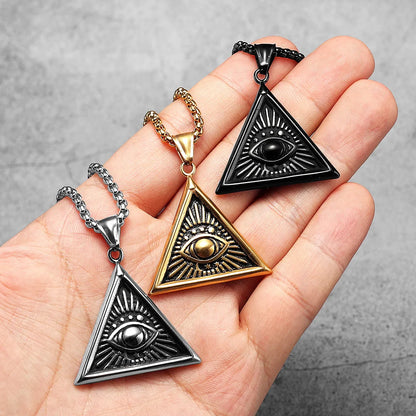 Masonic Illuminati Eye Stainless Steel Men's Necklace Pendant Chain