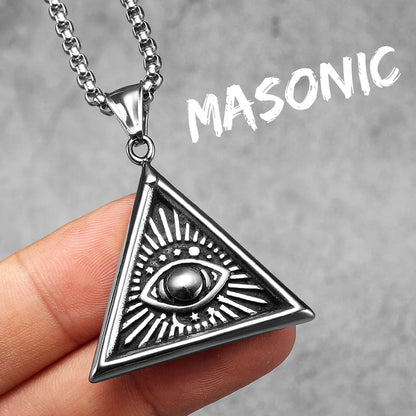 Masonic Illuminati Eye Stainless Steel Men's Necklace Pendant Chain