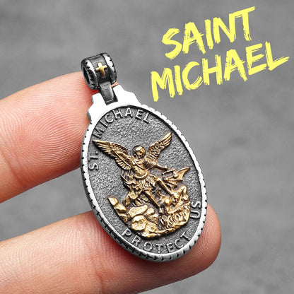 Archangel St.Michael Guardian Stainless Steel Men's Necklace Pendant Chain