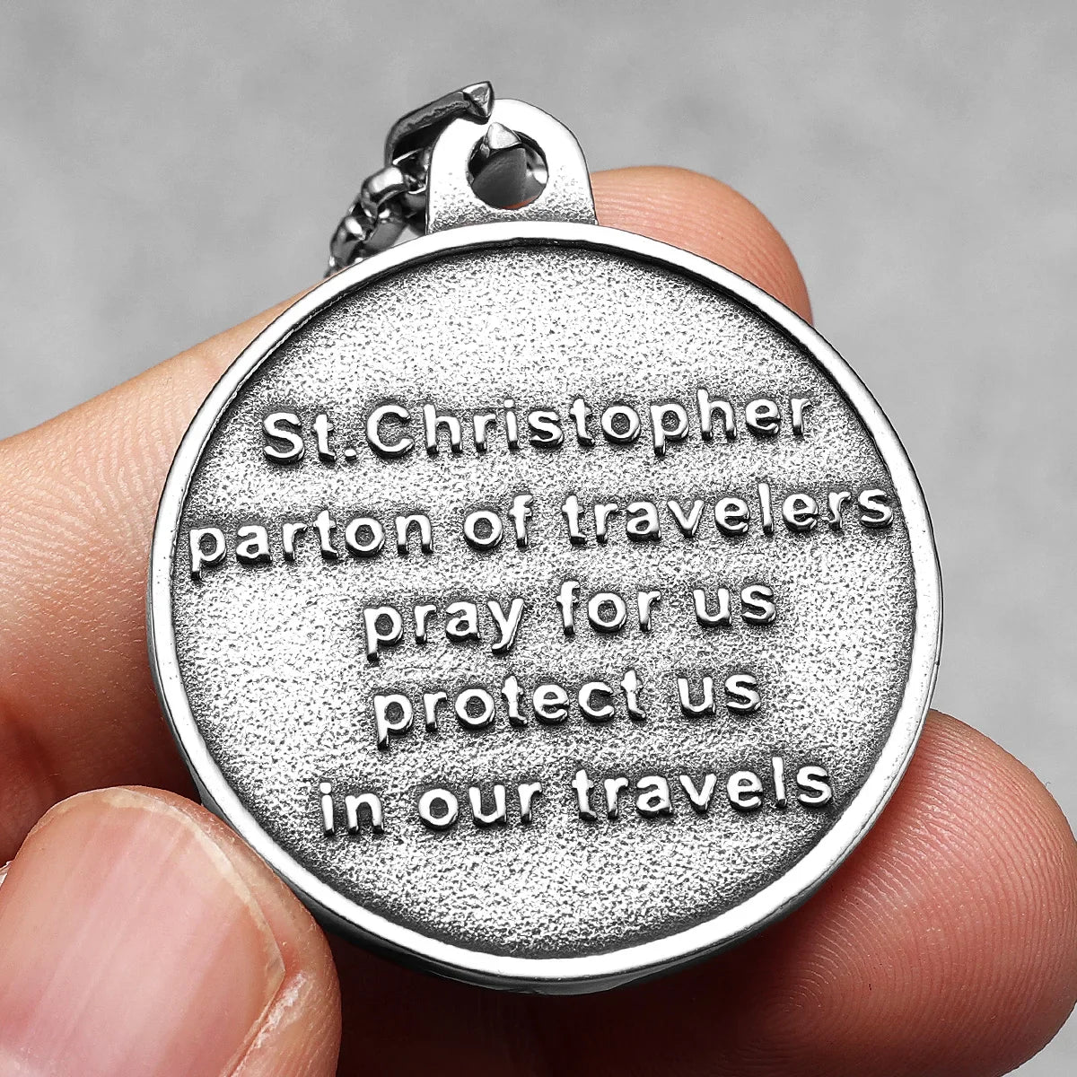 St.Christopher Exorcist Amulet Stainless Steel Men's Necklace Pendant Chain