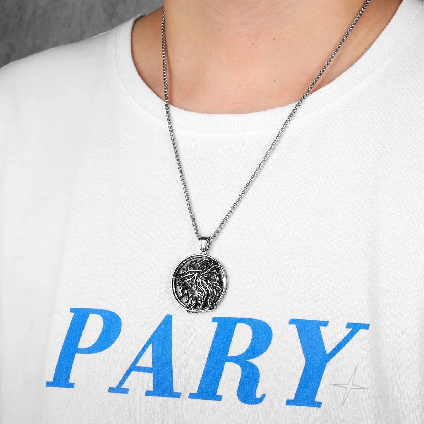 Crown of Thorns Christian Jesus Stainless Steel Men's Necklace