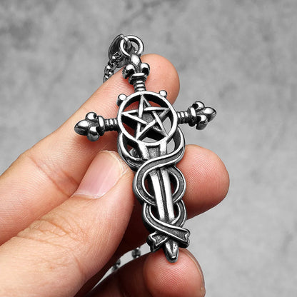 Serpentine Cross Amulets Stainless Steel Men's Necklace Pendant Chain