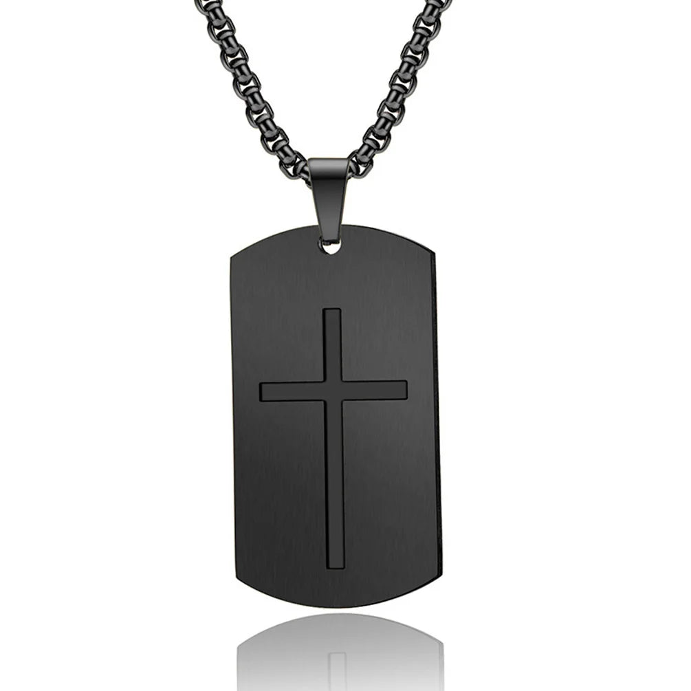 Cross Amulet Bible Tag Stainless Steel Pendant Men's Necklace