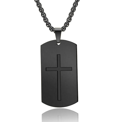 Cross Amulet Bible Tag Stainless Steel Pendant Men's Necklace