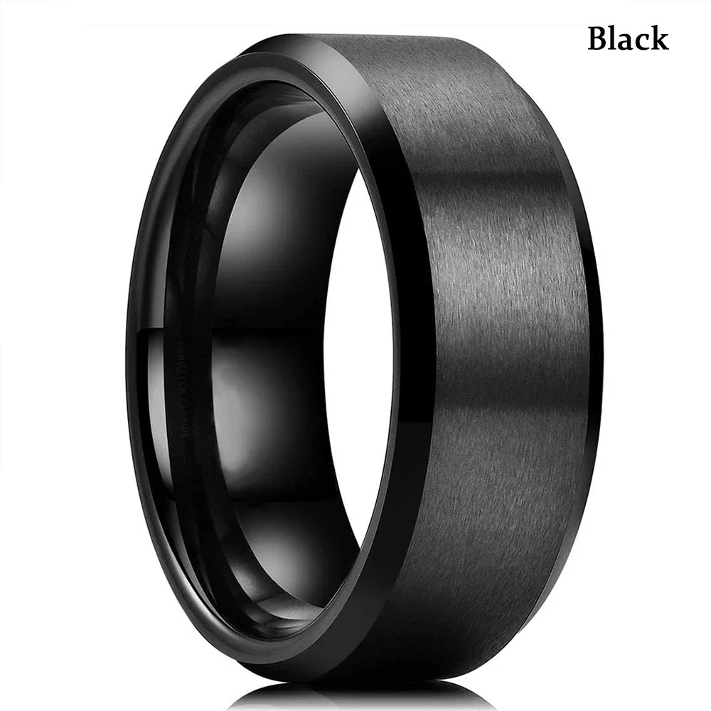 Simple 8mm Stainles Steel Frosted Finger Rings For Men Woman High Quality Black Polished Wedding Engagement Ring Jewelry Gifts