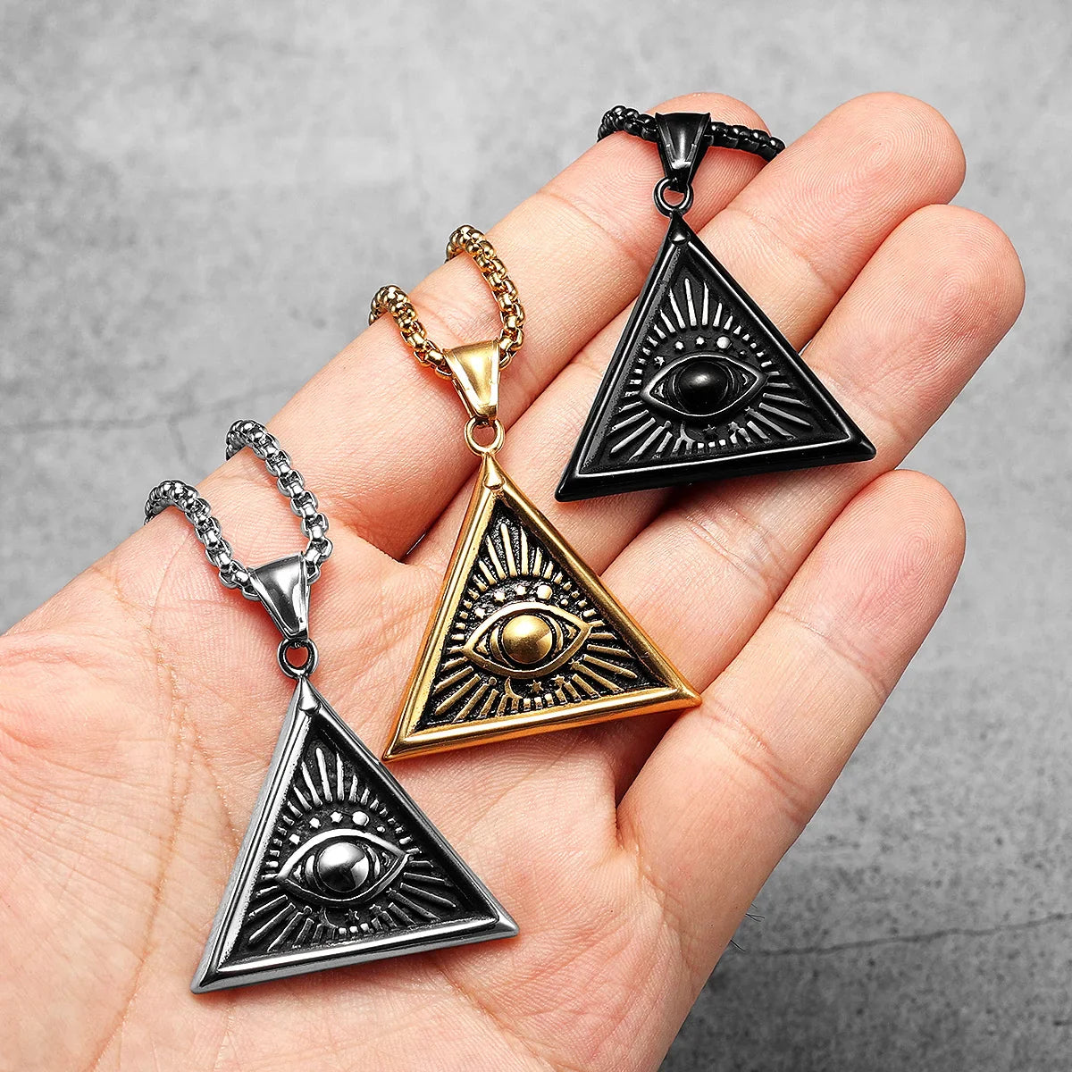 Masonic Illuminati Eye Stainless Steel Men's Necklace Pendant Chain