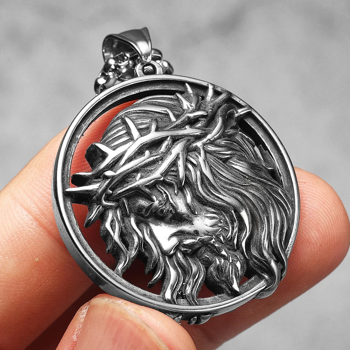 Crown of Thorns Christian Jesus Stainless Steel Men's Necklace