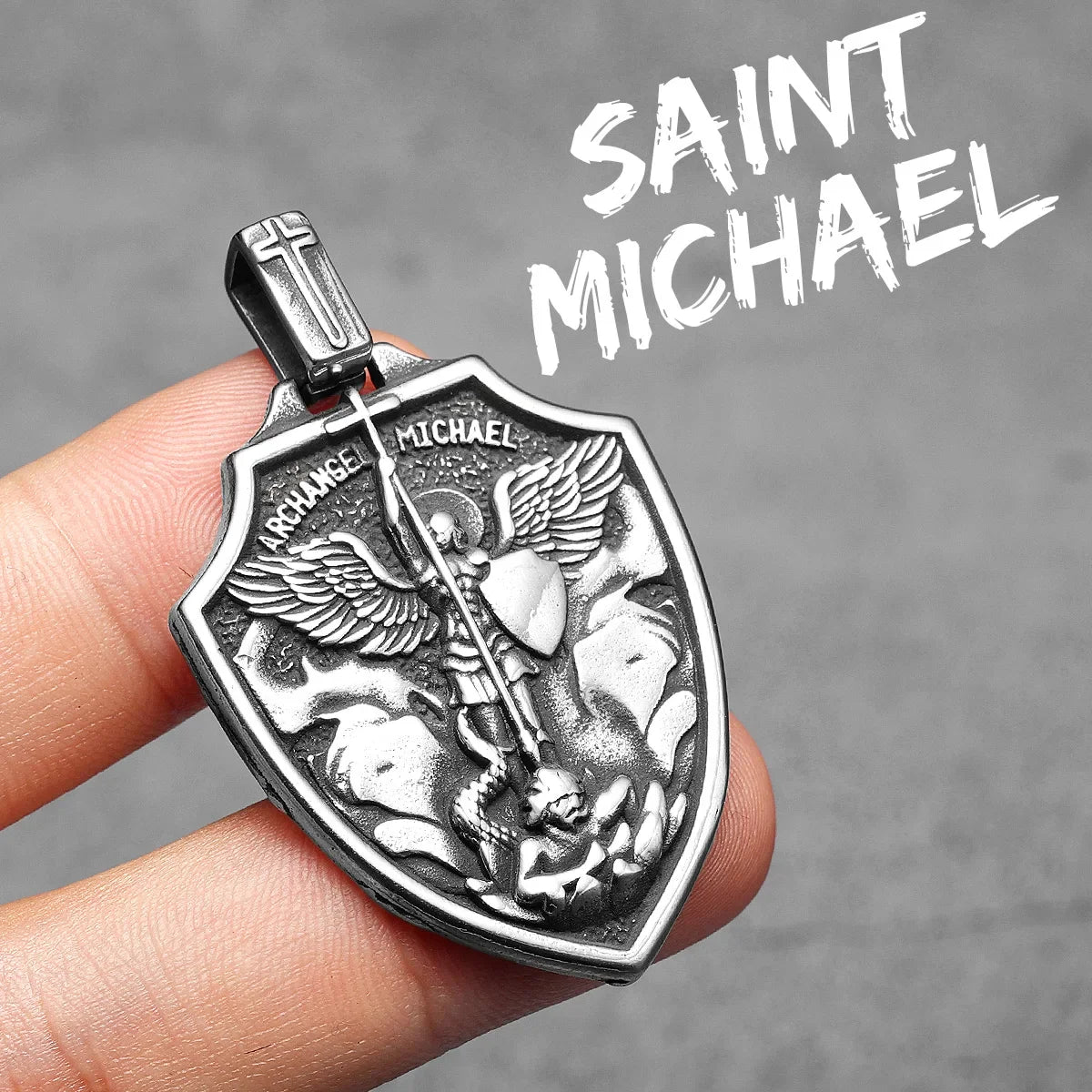 Archangel St.Michael Shield Amulet Stainless Steel Men's Necklace Pendant Chain