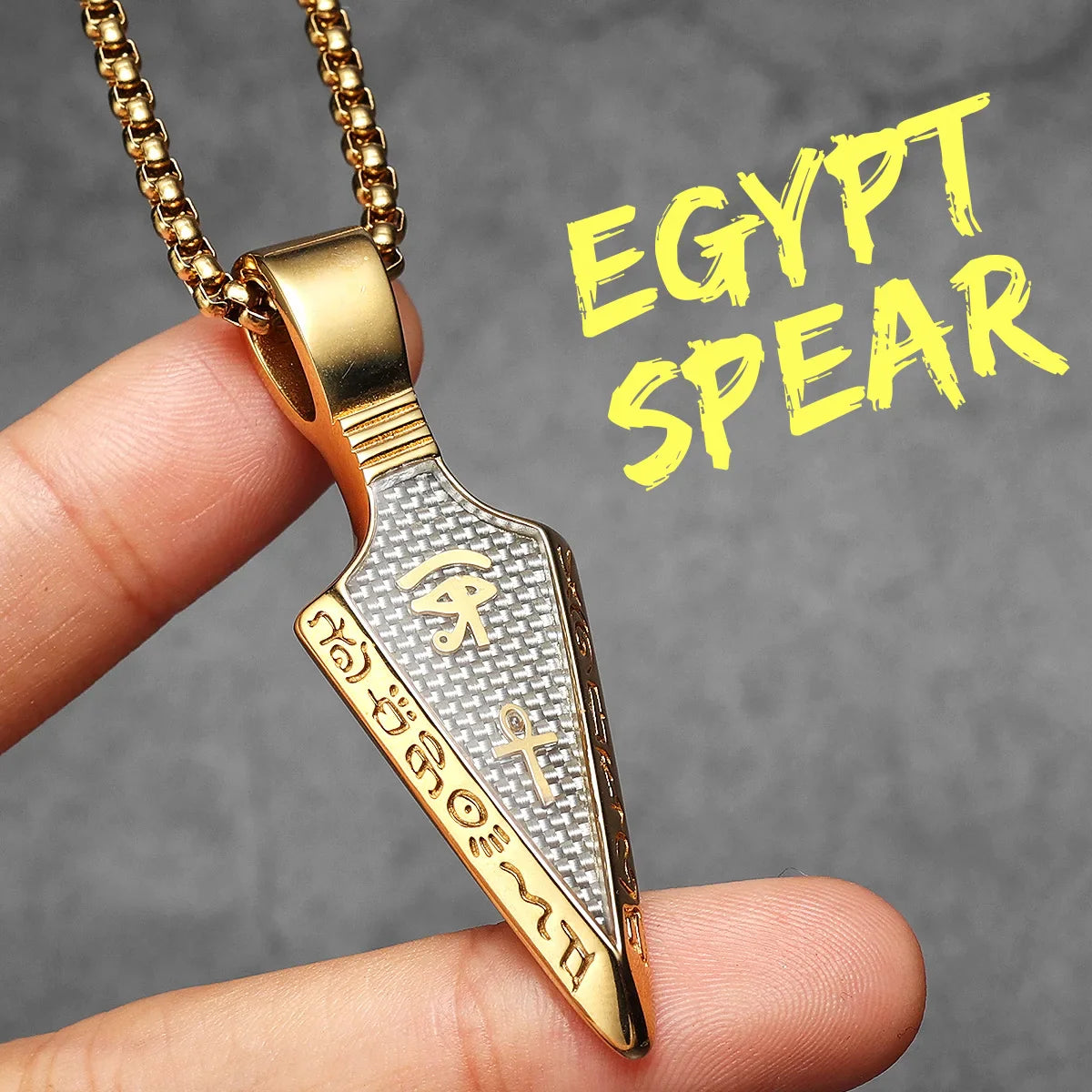 The Eye of Horu Spear Stainless Steel Men's Necklace Pendant Chain