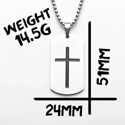 Cross Amulet Bible Tag Stainless Steel Pendant Men's Necklace