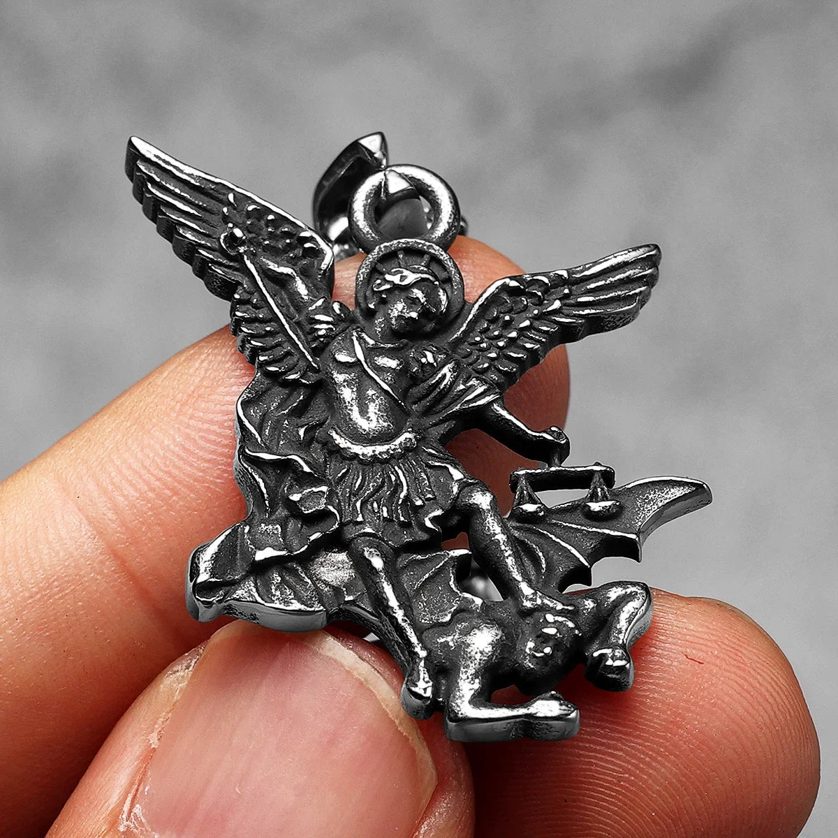 Archangel St. Michael Defeating Satan Stainless Steel Pendant Men's Necklace