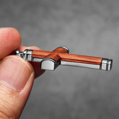 Wood Cross Exorcism Amulet Stainless Steel Men's Necklace Pendant Chain